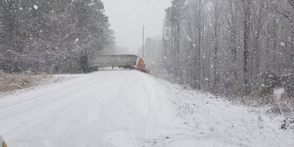 Several Cherokee County roads were shut down Saturday morning, February 8, 2020, after drivers lost control of their vehicles on the snow and ice. (Photo from Cherokee County Sheriff's Office)