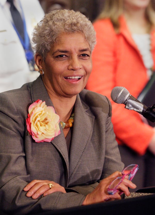 When Franklin was mayor, along with her short blonde hair, she was known for wearing giant flowers on her lapel as a visual signal to soften her tough image. Bob Andres / AJC