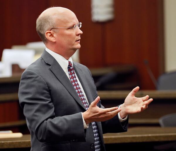 Cobb prosecutor Jason Marbutt delivering his opening statement in the recent trial of a caregiver charged with elder abuse and neglect. It is rare, he says, for his office to see reports of elder abuse and neglect in senior care facilities.  “I don’t believe it’s because they don’t exist,” he said. “I think it’s because we don’t know about them.”  (Bob Andres / bandres@ajc.com)