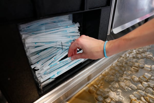 During the match between Atlanta United and Orlando City of the MLS on Sunday, July 18, the Mercedes-Benz Stadium joined a group of sports stadiums around the country to adopt the Phade straws. This blue drinking straw breaks down in the environment faster than a typical straw. Miguel Martinez /miguelmartinezjimenezajc.com 