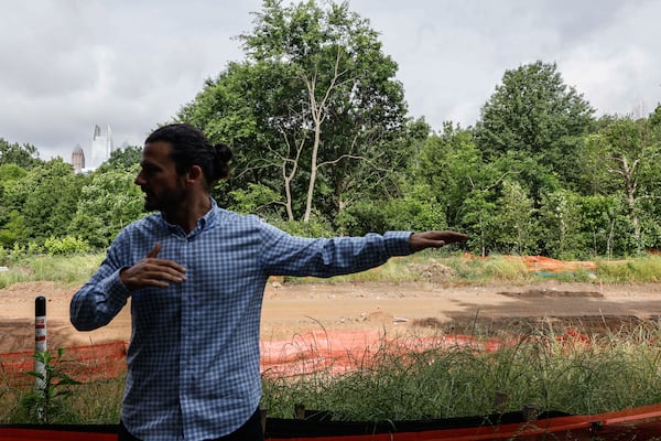 Portman Vice President of Development Mike Greene stands on the transit corridor in front of Beltline construction on Friday, May 10, 2024. (Natrice Miller/ AJC)