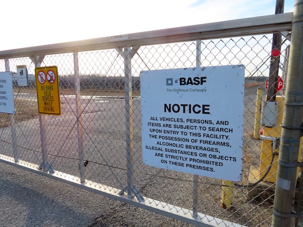 A gate blocks entrance to the former Ciba-Geigy chemical plant Dec. 17, 2024, in Toms River, N.J., one of America's worst toxic waste sites. (AP Photo/Wayne Parry)