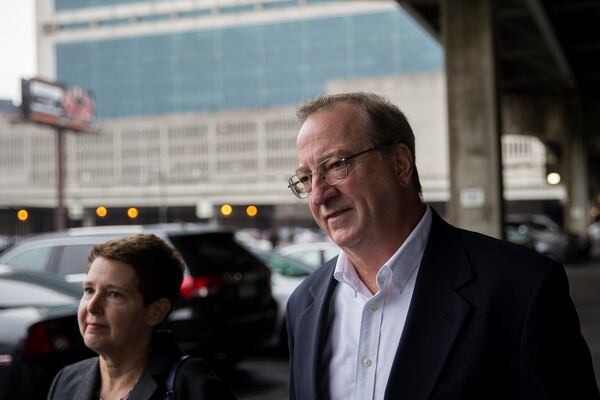 Charles P. Richards Jr., right, a contractor who has pleaded guilty to conspiracy to commit bribery in order to obtain city of Atlanta contracts, leaves the U.S. District Court in February with his attorney, Lynne Borsuk. BRANDEN CAMP/SPECIAL