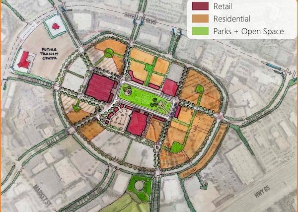 The mixed-use town center concept for the Gwinnett Place Mall site.