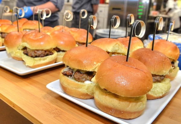  Brat Burgers are part of the premium concessions offerings at Mercedes-Benz Stadium. / Photo by Chris Hunt