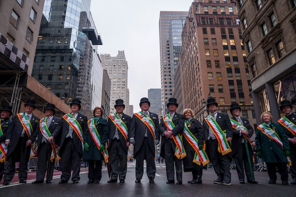 Parade Grand Marshalls pose for a photograph before the 264th New York City Saint Patrick's Day Parade, Monday, March 17, 2025 in New York. (AP Photo/Adam Gray)