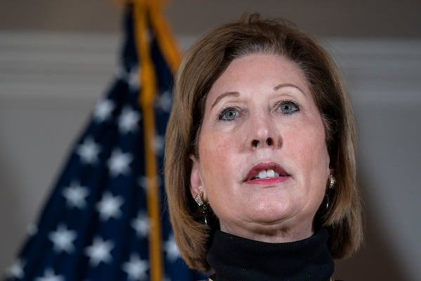 Attorney Sidney Powell speaks to the press about various lawsuits related to the 2020 election,  inside the Republican National Committee headquarters on November 19, 2020 in Washington, D.C. (Drew Angerer/Getty Images/TNS)