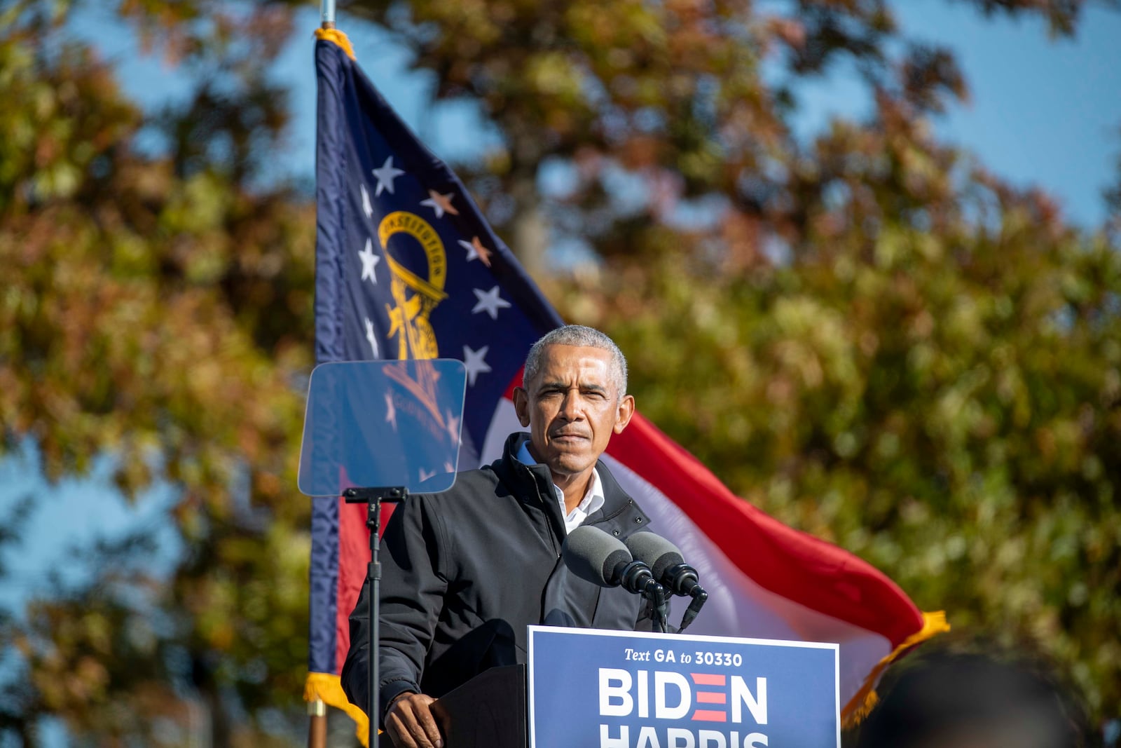 Former President Barack Obama, shown campaigning earlier this month in Atlanta’s Summerhill community, says visits to the state by high-profile politicians are not as important in determining the outcome of an election as the people working daily in the state to help their candidates. (Alyssa Pointer / Alyssa.Pointer@ajc.com)