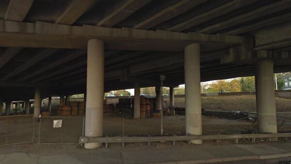 Google Earth images show the PVC piping that was under the I-85 bridge along Piedmont Road where a fire broke out Thursday night. (Credit: Google Earth)