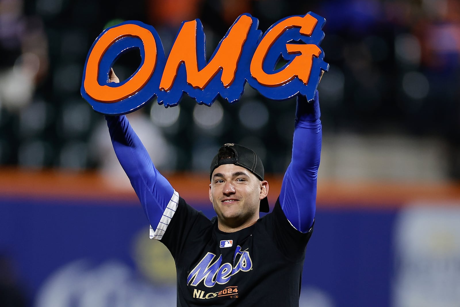 New York Mets second baseman Jose Iglesias celebrates on the field after the Mets beat the Philadelphia Phillies in Game 4 of the National League baseball playoff series, Wednesday, Oct. 9, 2024, in New York. (AP Photo/Adam Hunger)