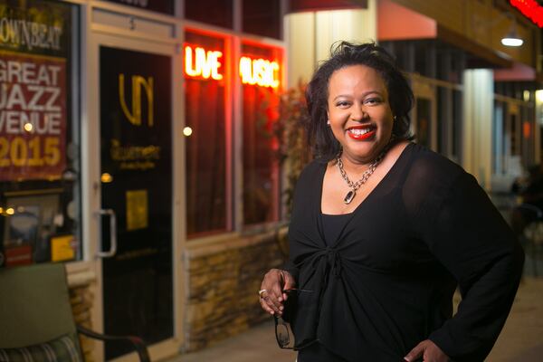 July 30, 2015 - Alpharetta, Ga: The Velvet Note general manager Tamara Fuller stands in front of the The Velvet Note Thursday, July 30, 2015, in Alpharetta, Ga. This is for a live music story for Living Northside. PHOTO / JASON GETZ