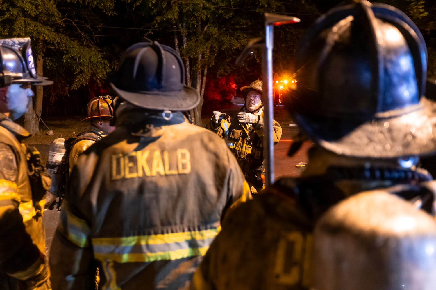 DeKalb County firefighters battle a blaze at the Celestial Citizens Global church April 19, 2024. Pastor Oluremi Fesojaye said he’d been in the sanctuary praying when he noticed smoke coming from his office shortly before 5 a.m. Fesojaye called 911 and had already gotten out of the church when DeKalb firefighters arrived. (Photo by John Spink/AJC)