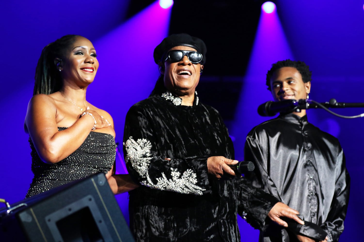 Stevie Wonder entertained a sold-out State Farm Arena crowd on Saturday, October 19, 2024. He was escorted on stage by his daughter Aisha Morris and son Kailand Morris on his "Sing Your Song! As We Fix Our Nation's Broken Heart" tour.
Robb Cohen for the Atlanta Journal-Constitution