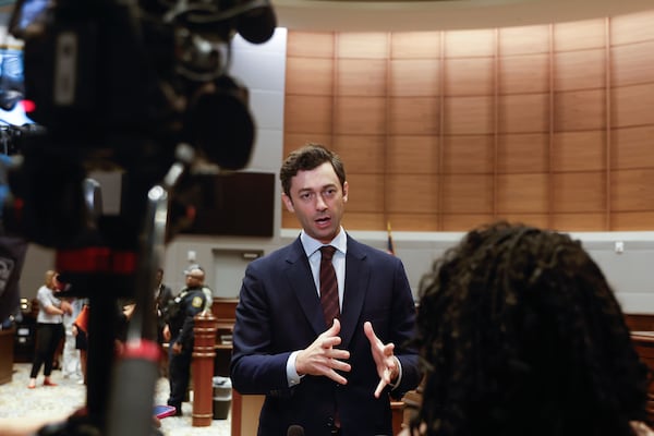 Sen. Jon Ossoff, chairman of U.S. Senate Subcommittee on Human Rights and the Law, speaks to the media following a hearing that is a part of his ongoing investigation into the abuse of pregnant women in state prisons and jails on Wednesday, Aug. 14, 2024. (Natrice Miller/ AJC)