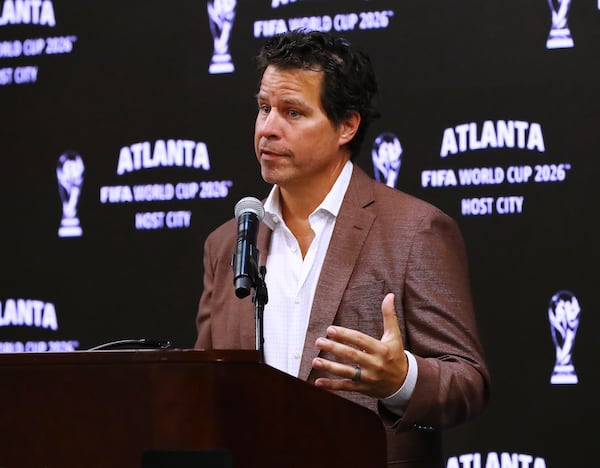 061622 Atlanta: Dan Corso, Atlanta Sports Council, takes questions during the Host City announcement press conference for the 2026 World Cup at Mercedes-Benz Stadium on Thursday, June 16, 2022, in Atlanta.  “Curtis Compton / Curtis.Compton@ajc.com”