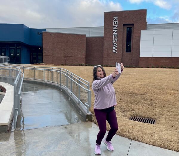 Tracey Floyd Viars shoots a selfie marking 4,023 days in a row of a morning walk.