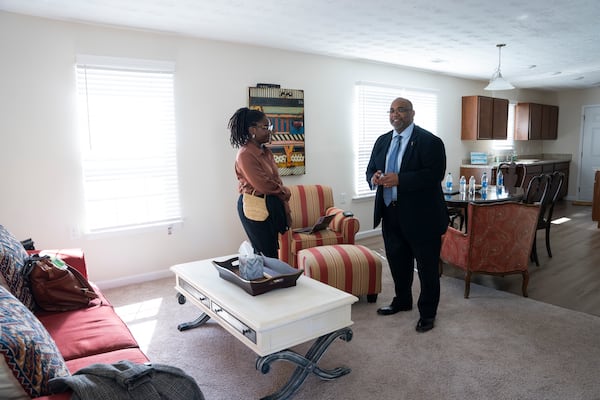 Dr. Alan Ferguson, CEO of Atlanta Habitat for Humanity, tours a newly-built Habitat home in south Atlanta on  Friday, April 12, 2024. (Olivia Bowdoin for the AJC). 