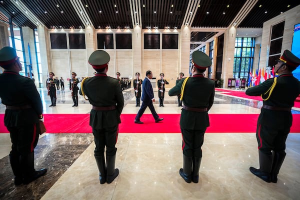 Malaysian Defence Minister Mohamed Khaled Nordin arrives to attend the Association of Southeast Asian Nations (ASEAN) defense ministers' meeting in Vientiane, Laos, Wednesday, Nov. 20, 2024. (AP Photo/Anupam Nath)