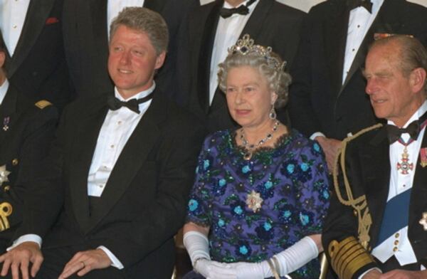 Bill Clinton with the Queen and Prince Philip in Portsmouth, England, June 4, 1994 (Greg Gibson/AP Images)