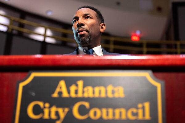 Mayor Andre Dickens updates the city council about the city’s water failure during a council meeting at City Hall in Atlanta on Monday, June 3, 2024. The water crisis has reached its fourth day following the breakage of several pipes. (Arvin Temkar / AJC)