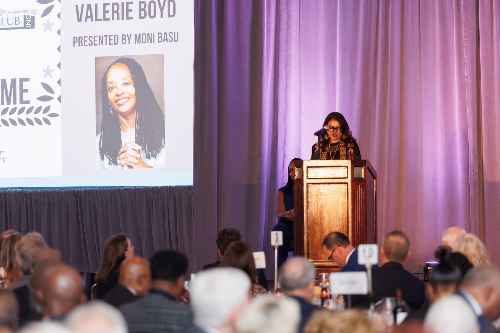 Moni Basu, a journalist who was close friends of Valerie Boyd, honored Boyd at the Atlanta Press Club Hall of Fame induction at Intercontinental Hotel. She dubbed her "an author, truth seeker and teacher, scholar and mentor." KRYS ALEX