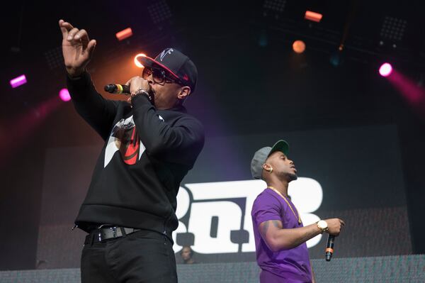  T.I. welcomed B.o.B. during his closing set. (DAVID BARNES / DAVID.BARNES@AJC.COM)