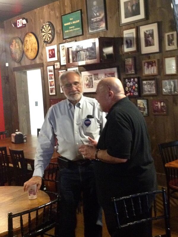 Politicos Angelo Fuster and Tom Hock at Manuel's Tavern on Friday. Credit: Bob Townsend.