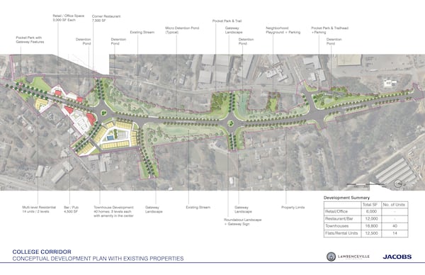 A map of the College Corridor. City officials hope to attract redevelopment in the area, adding new single-family and townhouses in the next couple of years along the new Collins Hill Extension. (Courtesy City of Lawrenceville)