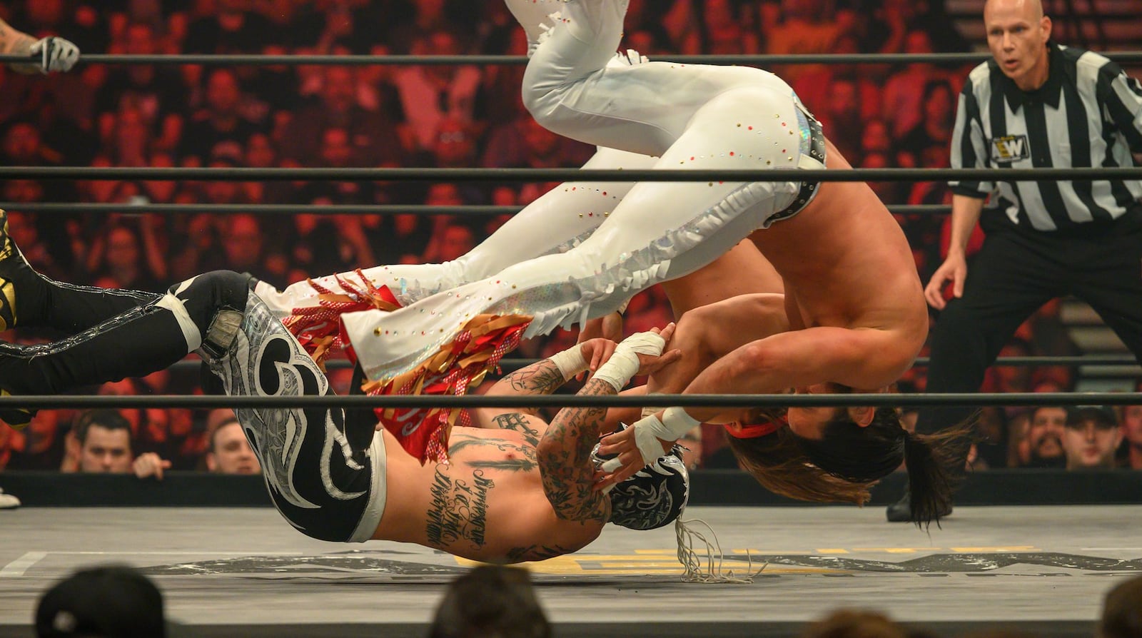 All Elite Wrestling, like many in sports-entertainment, have little regard for gravity. (Tom Donoghue/Courtesy of AEW)