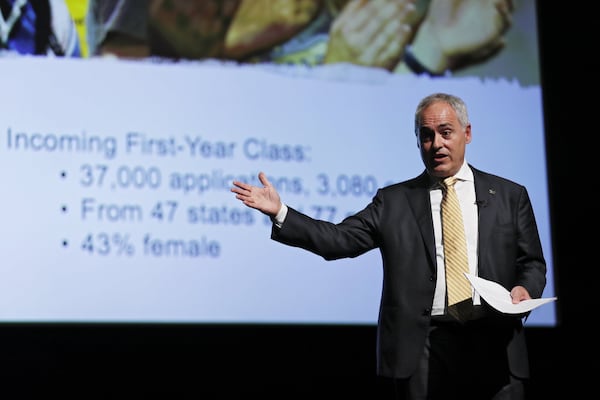 Georgia Tech’s new president, Ángel Cabrera, gave his first address since arriving on campus Sept. 1. BOB ANDRES / ROBERT.ANDRES@AJC.COM