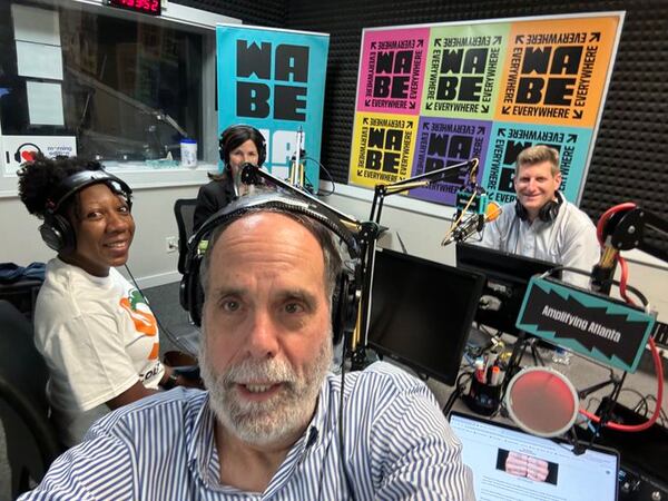 Your Politically Georgia crew: Bill Nigut (front), Tia Mitchell, Patricia Murphy and Greg Bluestein. (Bill Nigut/AJC)