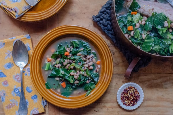 Black Eyed Pea and Collard Greens Soup is hearty and healthy, perfect for New Year’s Day.