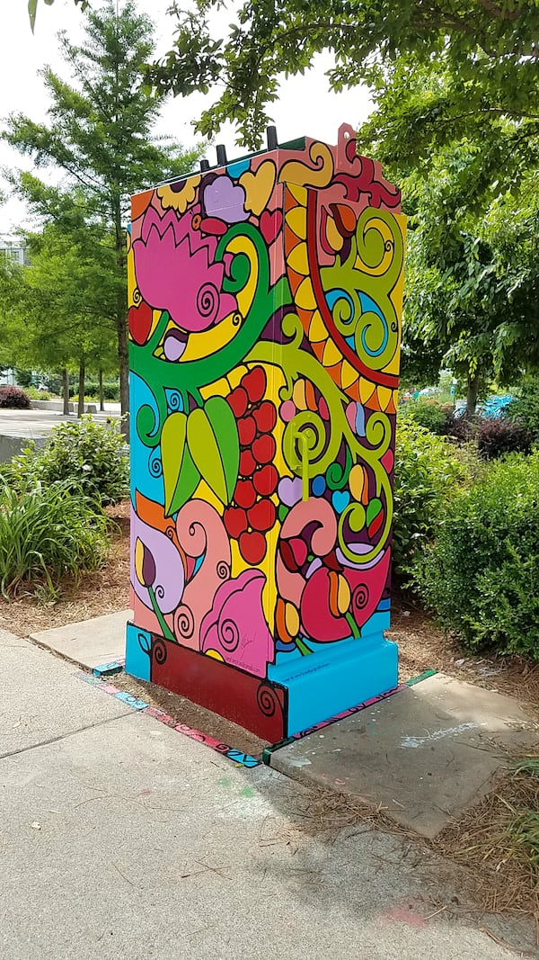 An Old Fourth Ward utility box painted by Amol Saraf.