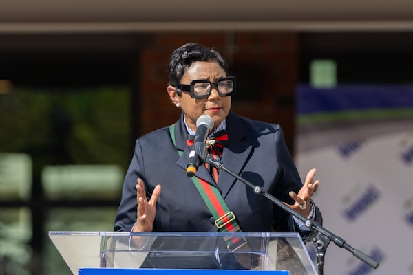 Incoming Dekalb CEO Lorraine Cochran-Johnson speaks at the grand opening ceremony for the new apartment building Veranda at Assembly in Doraville on Thursday, Sept. 19, 2024. The Assembly redevelopment site was formerly a GM plant. (Arvin Temkar / AJC)