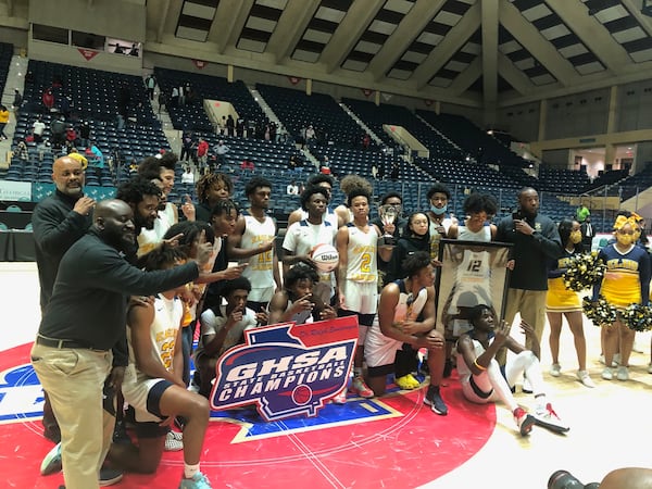 The Eagle's Landing boys basketball team won the 2021 Class 5A championship at the Macon Coliseum.