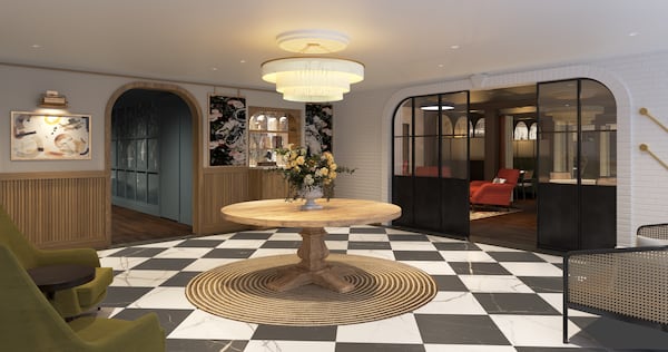 A rendering of the lobby of the renovated Wylie Hotel.