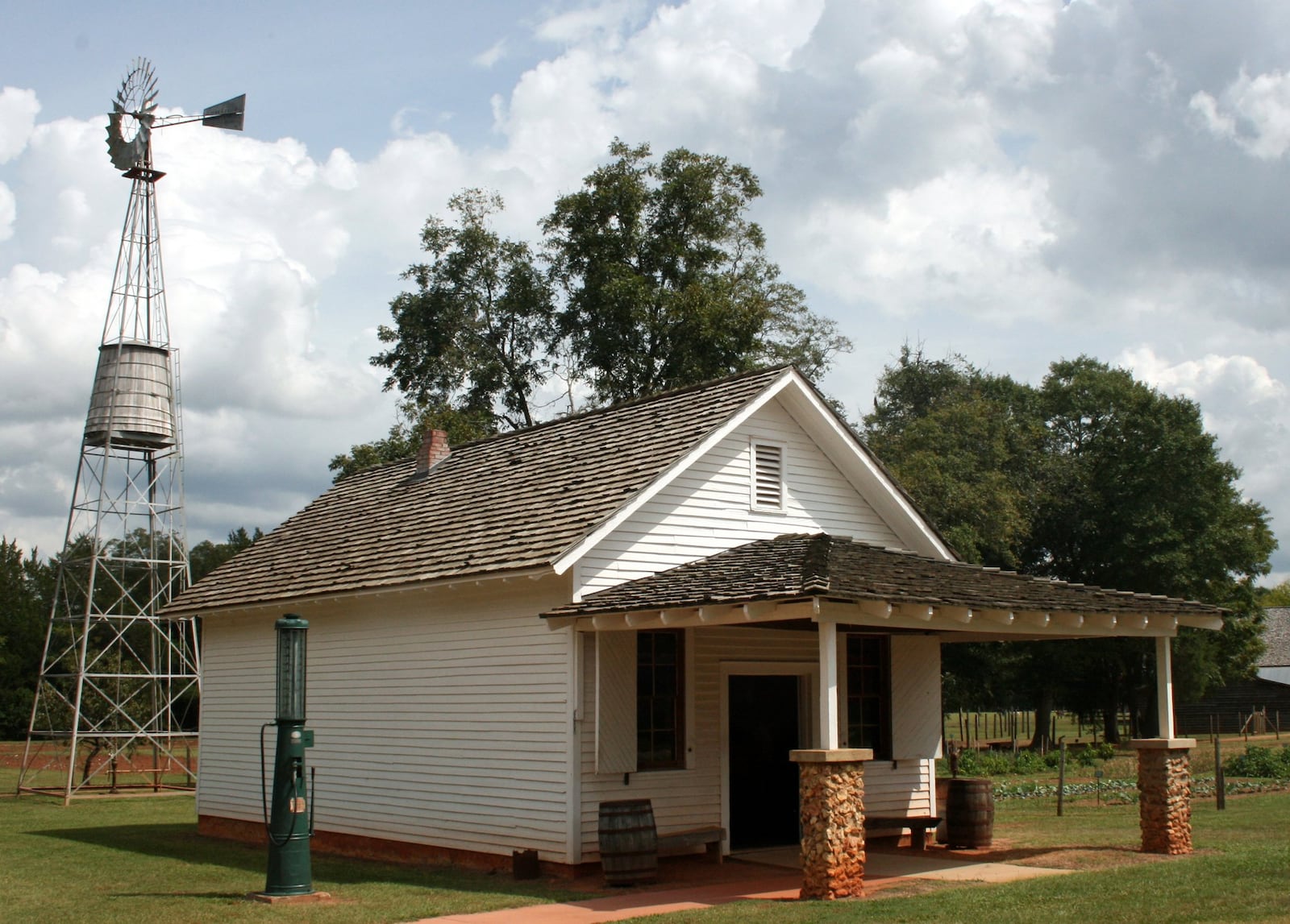 The commissary and windmill on the Jimmy Carter Boyhood Farm in Archery, Georgia.