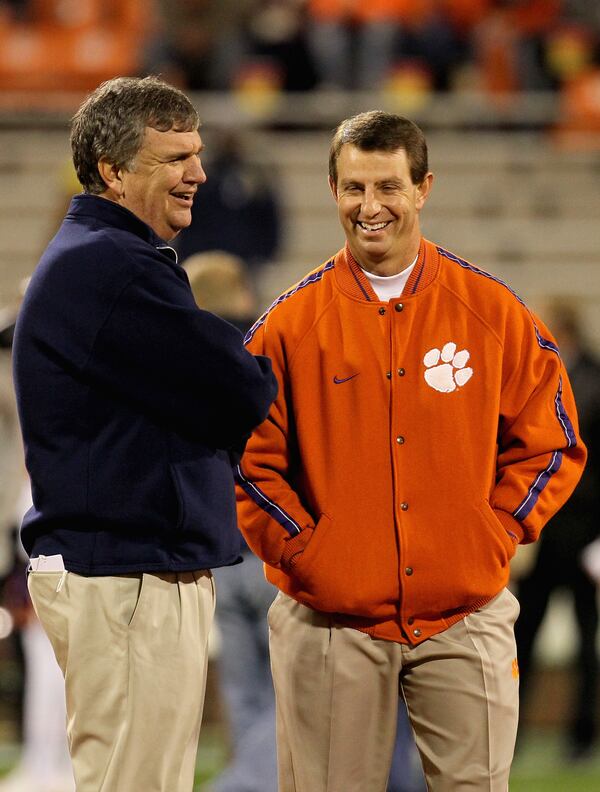 Georgia Tech coach Paul Johnson and Clemson coach Dabo Swinney don't mind poking holes in SEC hype. (Photo by Streeter Lecka/Getty Images)