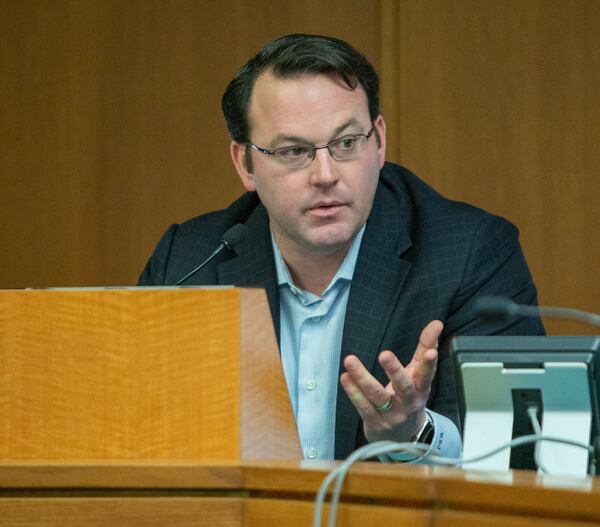 Chairman Burt Jones directs a meeting of the Senate Hartsfield-Jackson Atlanta International Airport Operations and Authority Creation Study Committee at the Georgia state capitol on Thursday December 27th, 2018 (Photo by Phil Skinner)