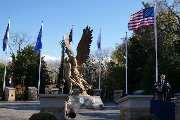 President Joe Biden speaks at Grubb-Worth Mansion, in Claymont, Del., Monday, Nov. 11, 2024. (AP Photo/Jacquelyn Martin)