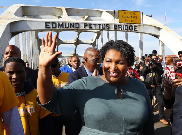 Democrat Stacey Abrams, shown crossing the Edmund Pettus Bridge at last year's reenactment of Bloody Sunday in Selma, Alabama, launched her campaign for Georgia governor on Wednesday. (Curtis Compton/Atlanta Journal-Constitution/TNS)