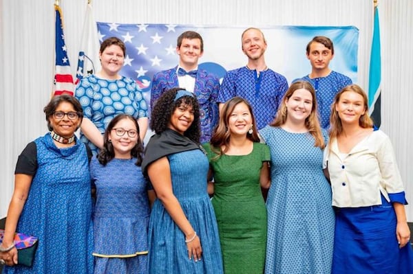 Shanya McWhinney (center, front row) is shown with other Peace Corps volunteers. She is currently serving in Botswana this year. (Photo provided by Shanya McWhinney)