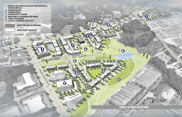 The southern end of Norcross at the intersection of Buford Highway and Jimmy Carter Boulevard. New trails, townhomes and mixed-use development could pop up along the roads. (Courtesy City of Norcross)