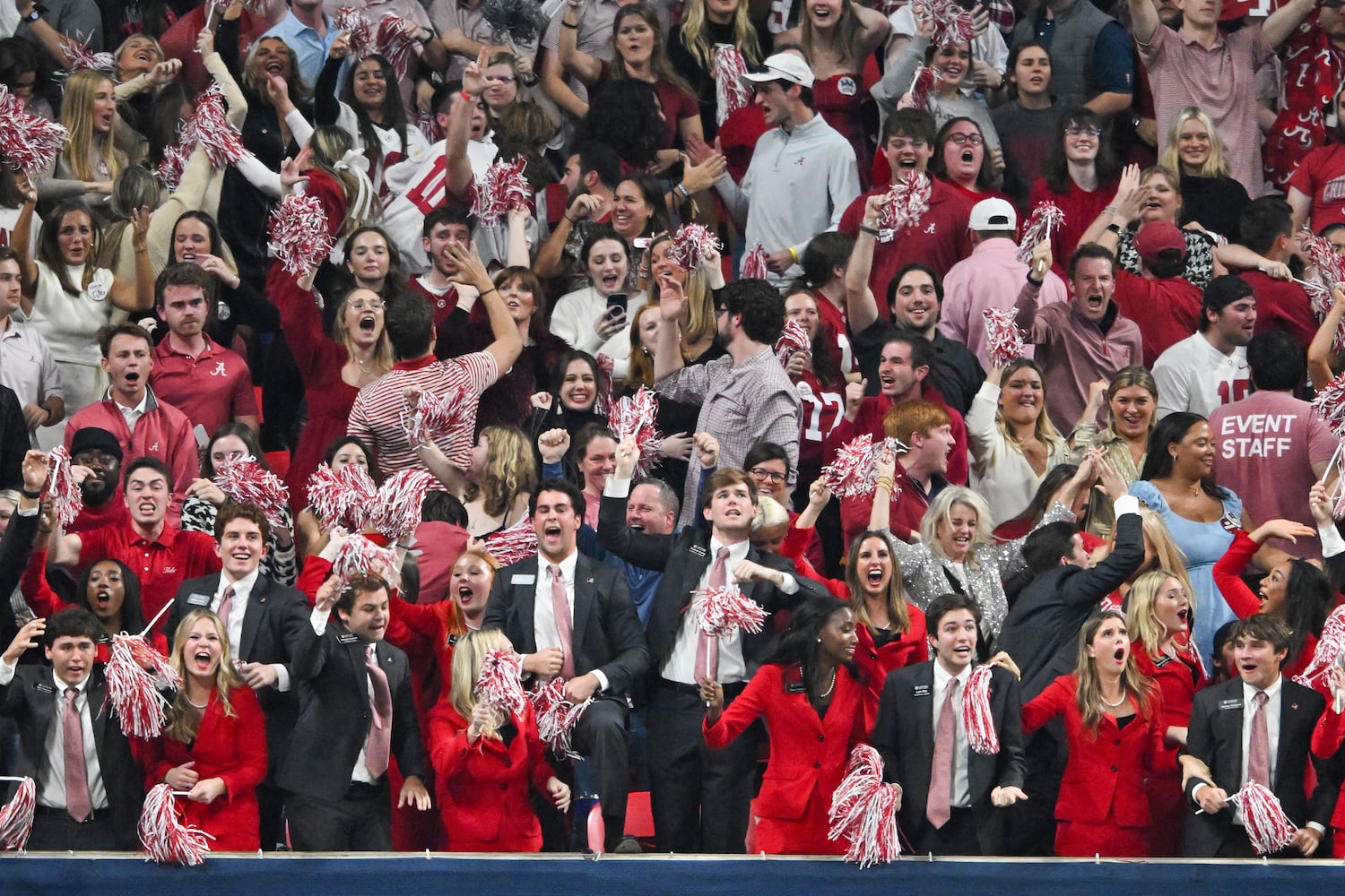 Alabama Crimson Tide fans reacts against the Georgia Bulldogs during the second half of the SEC Championship football game at the Mercedes-Benz Stadium in Atlanta, on Saturday, December 2, 2023. (Hyosub Shin / Hyosub.Shin@ajc.com)