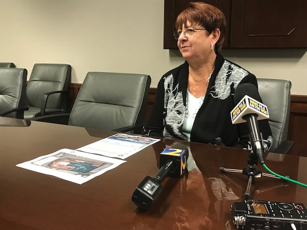 Gwinnett Commission Chairman Charlotte Nash speaks to reporters Monday afternoon regarding the county’s planned purchase of 104 acres of the OFS site near Norcross. TYLER ESTEP / TYLER.ESTEP@AJC.COM