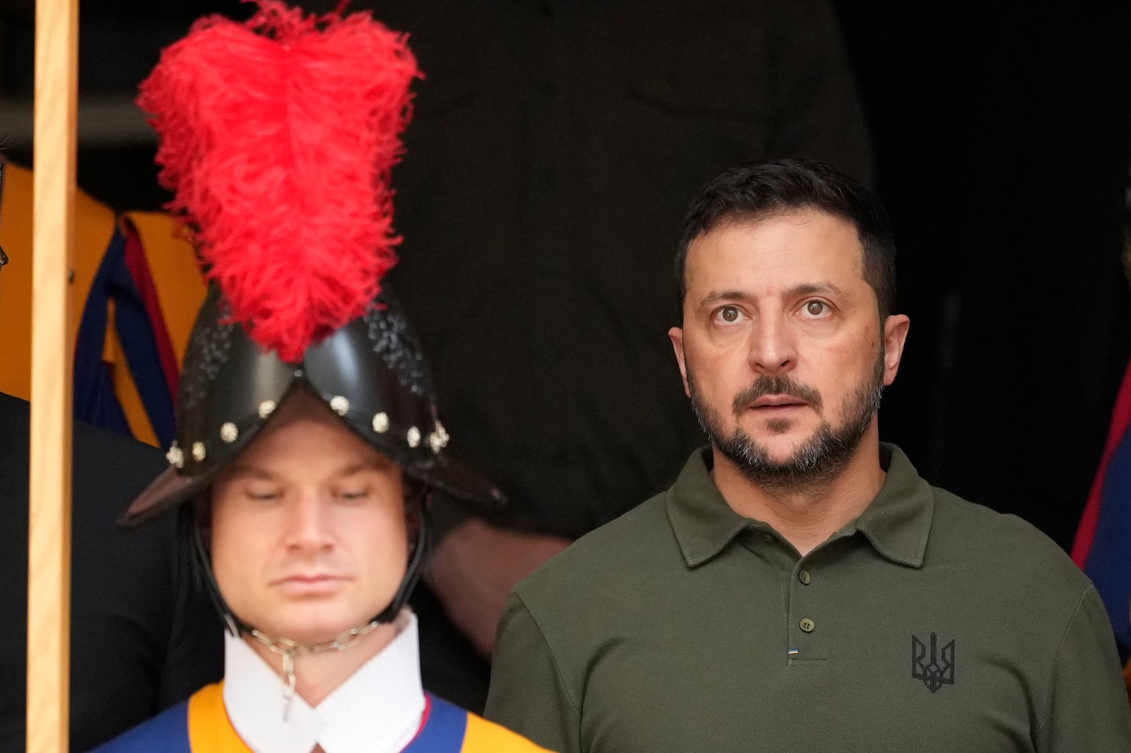 Ukraine's President Volodymyr Zelenskyy leaves at the end of a private meeting with Pope Francis, at the Vatican, Friday, Oct. 11, 2024. (AP Photo/Andrew Medichini)