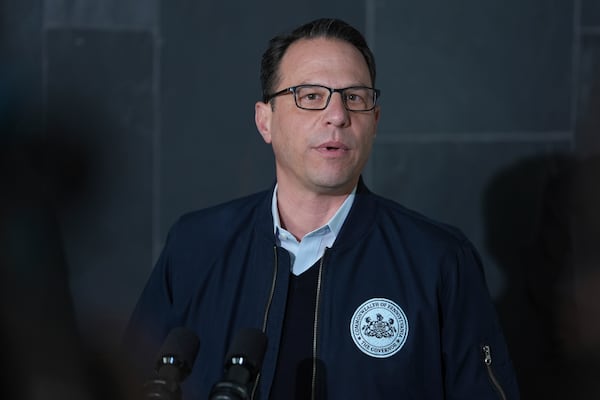 FILE - Governor Josh Shapiro speaks during a news conference regarding the shooting at UPMC Memorial Hospital in York, Pa. on Saturday, Feb. 22, 2025. (AP Photo/Matt Rourke, File)