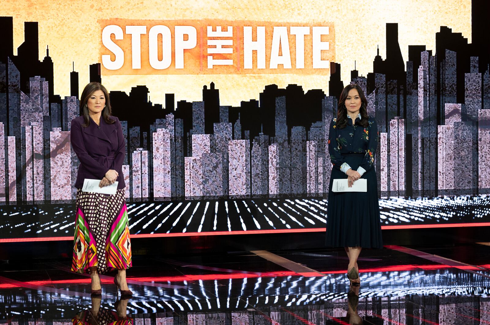 A still from ABC News Live's primetime streaming news special “Stop the Hate: The Rise in Violence Against Asian Americans.” Anchored by ABC News’ Juju Chang and Eva Pilgrim, the special began streaming Thursday, March 4, 2021 at 8:00 p.m. ET on ABC News Live. (ABC/Jeff Neira) 
