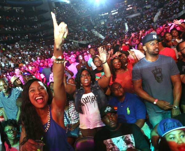 June 20, 2015 -- ATLANTA -- The crowd responding to Ludacris performing at the Hot 107.9 "Birthday Bash 20" at Philips Arena on Saturday. (Akili-Casundria Ramsess/Special to the AJC)