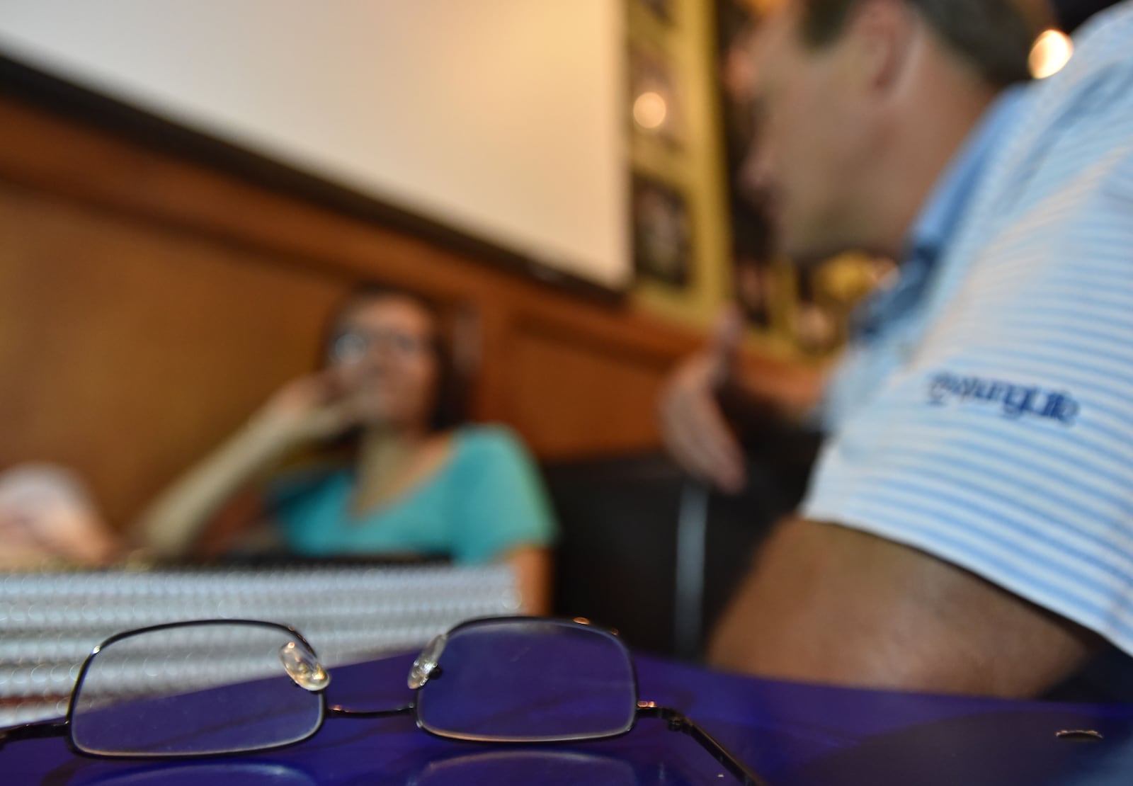 April 9, 2015 Atlanta - APS jury foreman George Little (right) and one of APS jurors Raquel Sabogal talk on Thursday, April 9, 2015. Just days before 10 of 11 APS educators found guilty of racketeering line up for sentencing, AJC has an exclusive interview with the APS jury foreman and another juror - a statistician. HYOSUB SHIN / HSHIN@AJC.COM